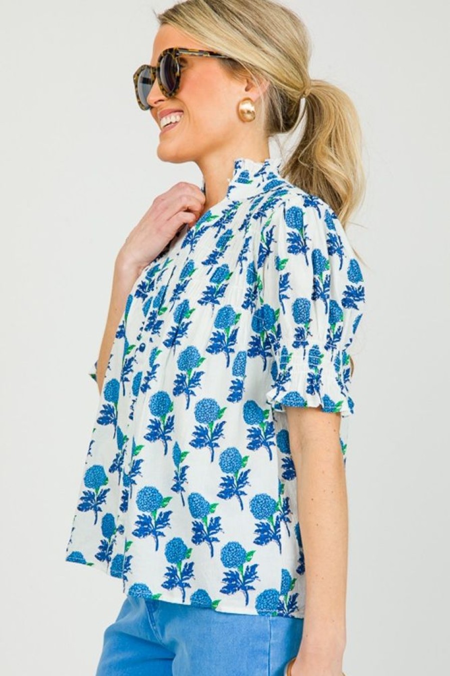 Thml Short Sleeve & Sleeveless | Blue Hydrangea Button Top