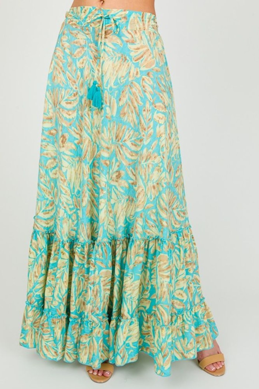 Fashion Fuse Skirts | Foil Palm Maxi Skirt, Turquoise