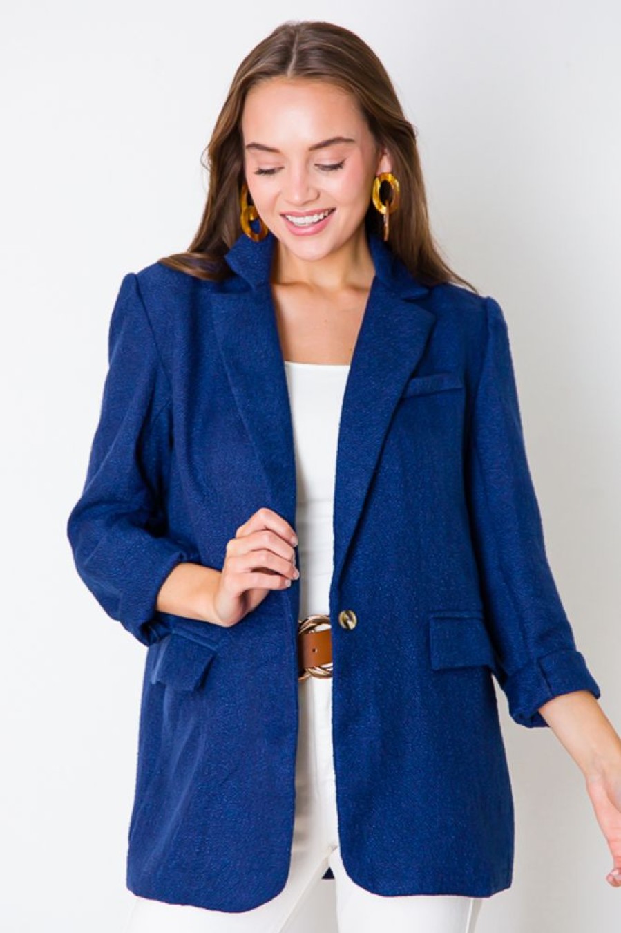 She + Sky Jackets / Coats / Vests / Blazers | Tweed Single Button Jacket, Navy