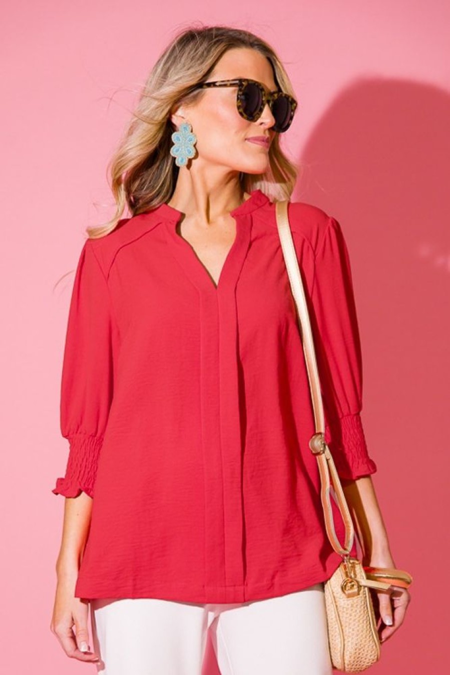 Umgee 3/4 & Long Sleeve | Angelina Blouse, Orange Red