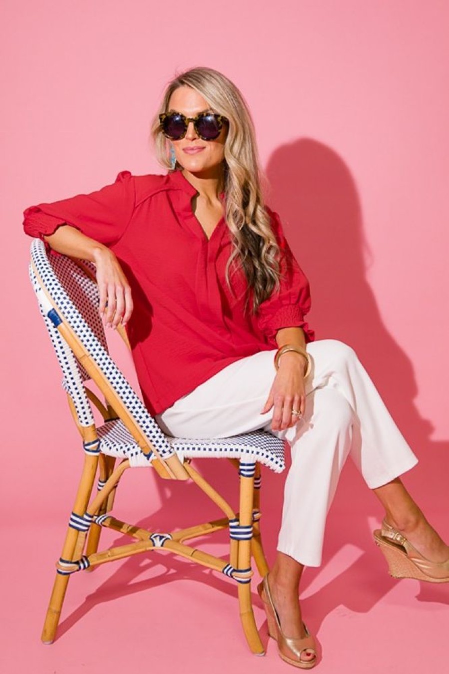 Umgee 3/4 & Long Sleeve | Angelina Blouse, Orange Red