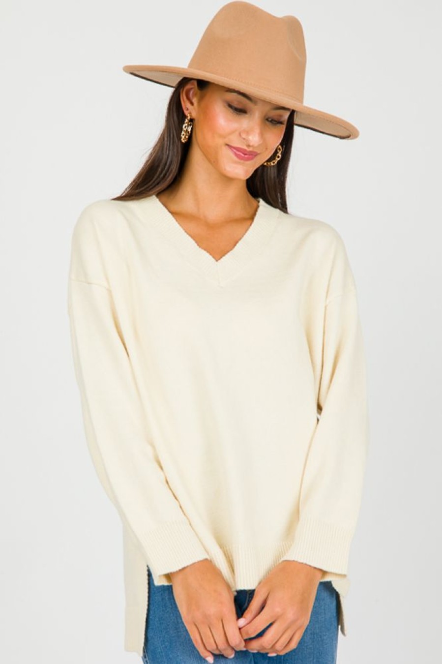 Jodifl 3/4 & Long Sleeve | Pierce V-Neck Sweater, Ivory