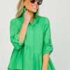 First Love 3/4 & Long Sleeve | Ruffle Hem Button Up, Green