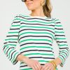 Skies Are Blue 3/4 & Long Sleeve | Talia Stripe Top, Green/Navy