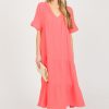 Very J Maxi & Midi | Asymmetric Tier Gauze Midi, Apricot