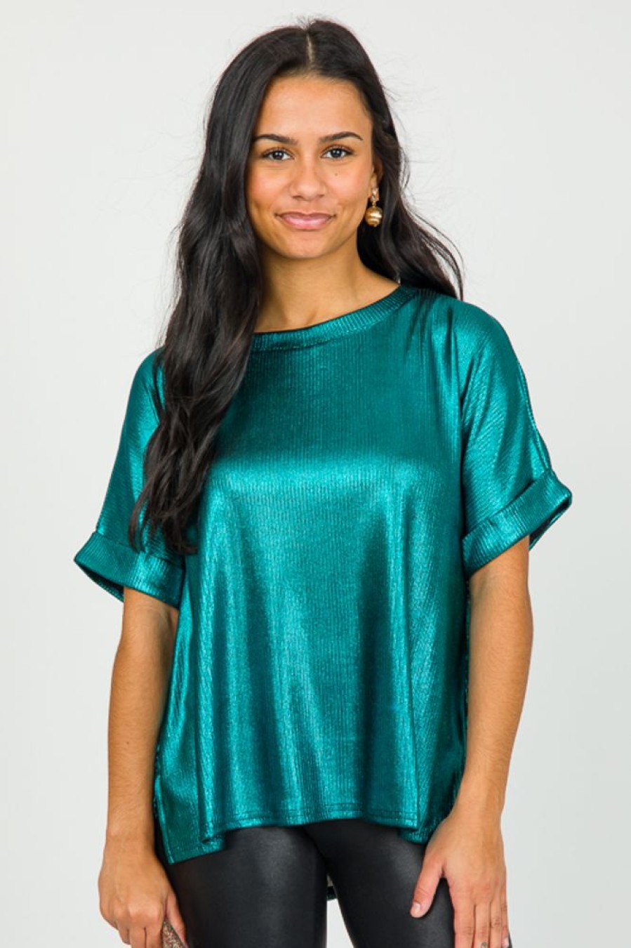 Glam Short Sleeve & Sleeveless | Metallic Moment Top, Blue