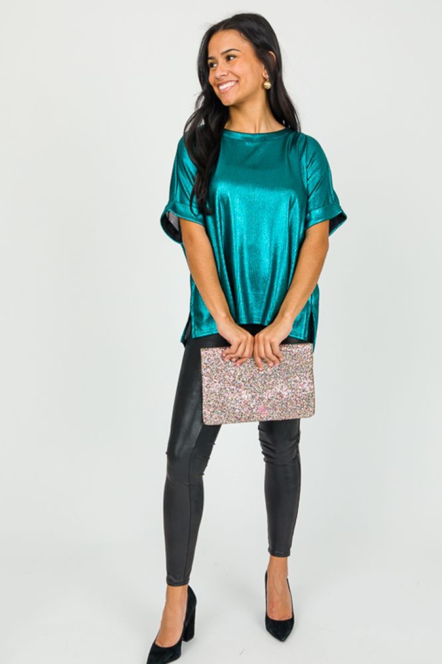 Glam Short Sleeve & Sleeveless | Metallic Moment Top, Blue