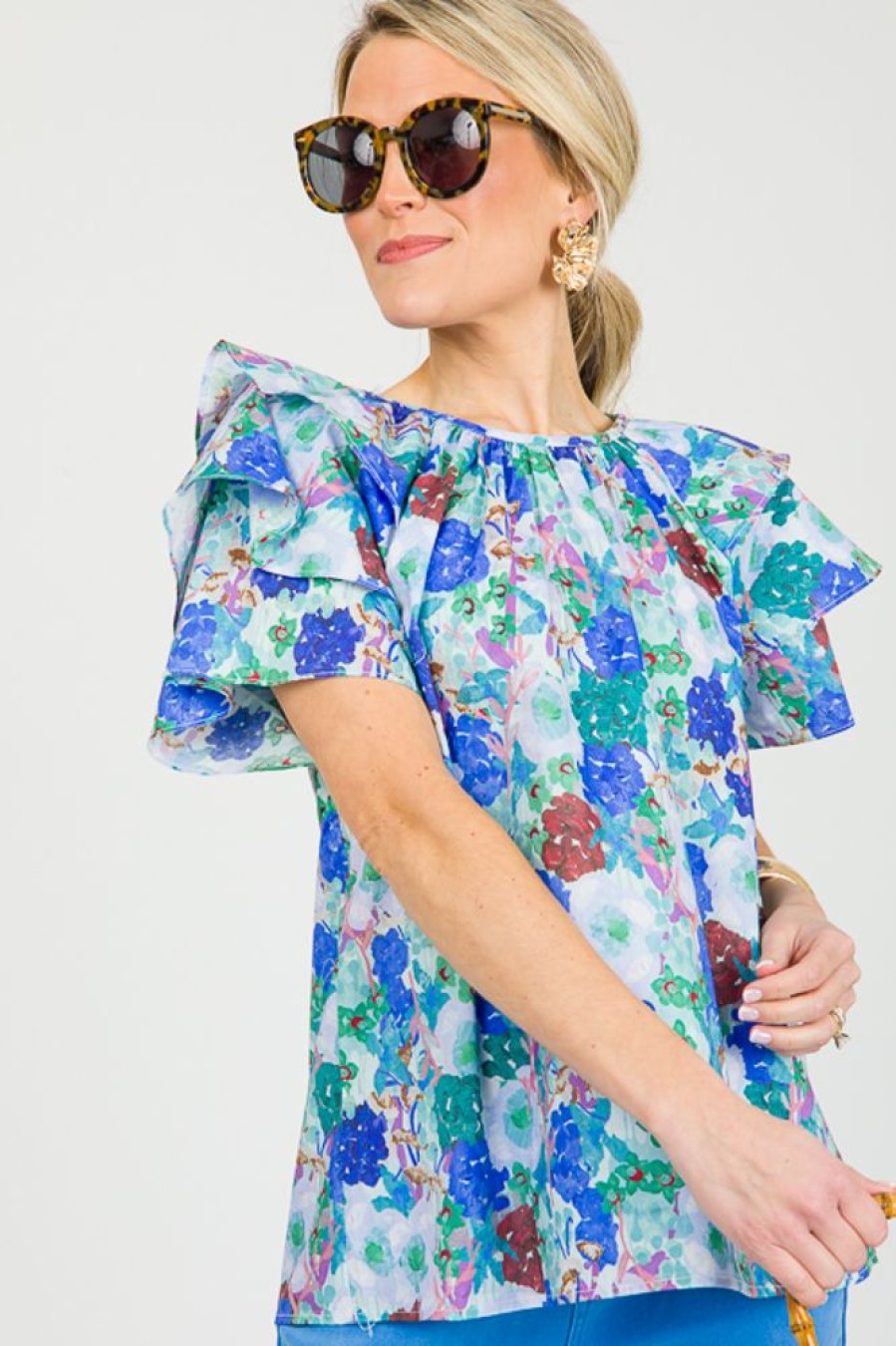 Entro Short Sleeve & Sleeveless | Aubrie Floral Top, Blue