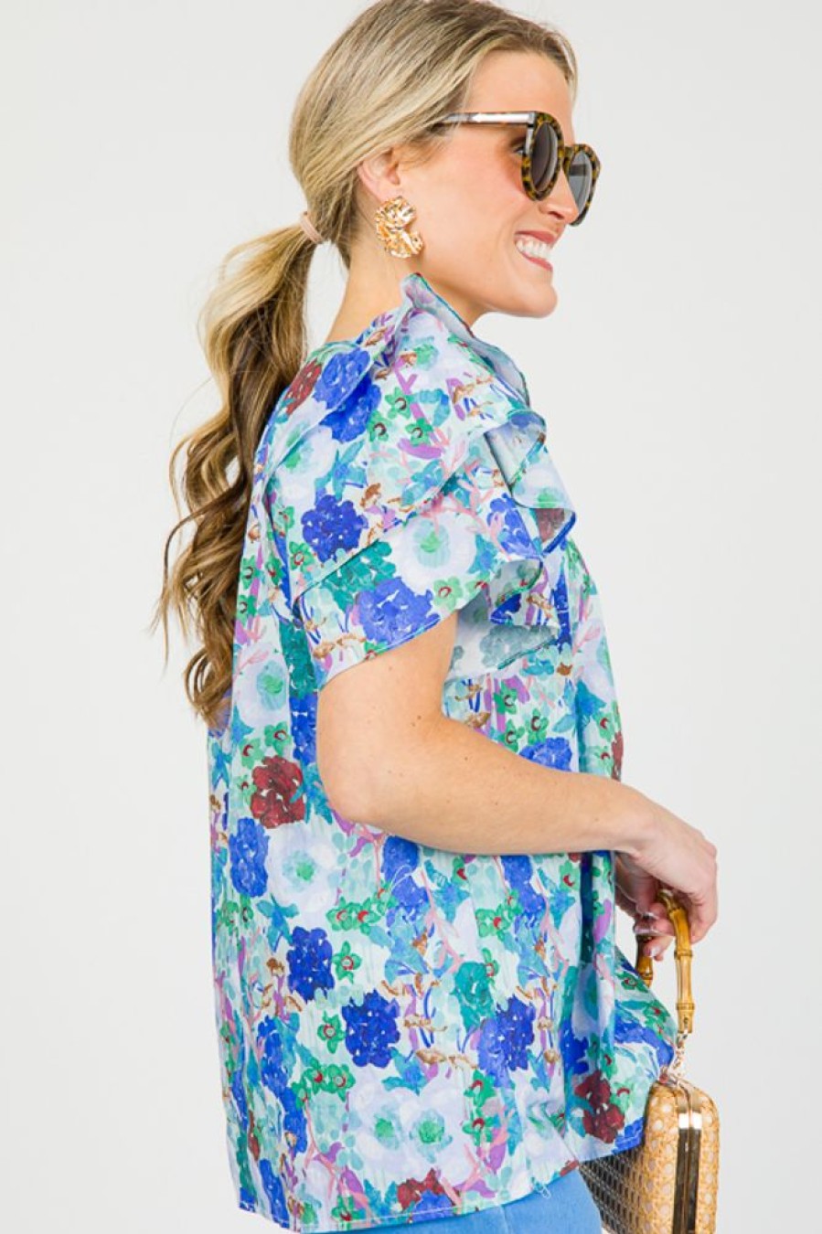 Entro Short Sleeve & Sleeveless | Aubrie Floral Top, Blue