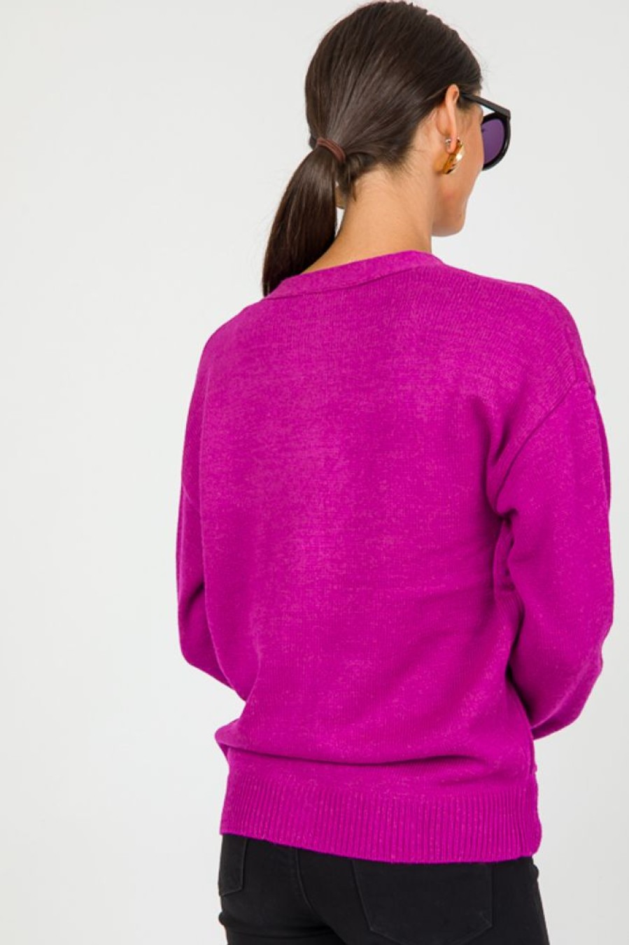 Skies Are Blue 3/4 & Long Sleeve | Raeanna Button Sweater, Orchid