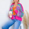 Davi & Dani 3/4 & Long Sleeve | Stripe Chunky Cardi, Neon Multi