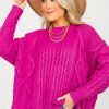 &merci 3/4 & Long Sleeve | Cable Texture Sweater, Fuchsia