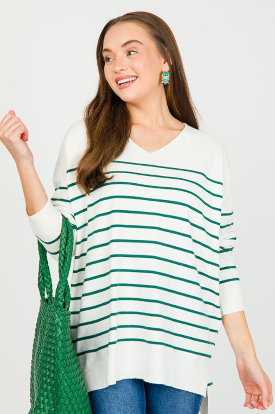 Sweet Lovely 3/4 & Long Sleeve | Leah Stripe Sweater, Ivory Hunter