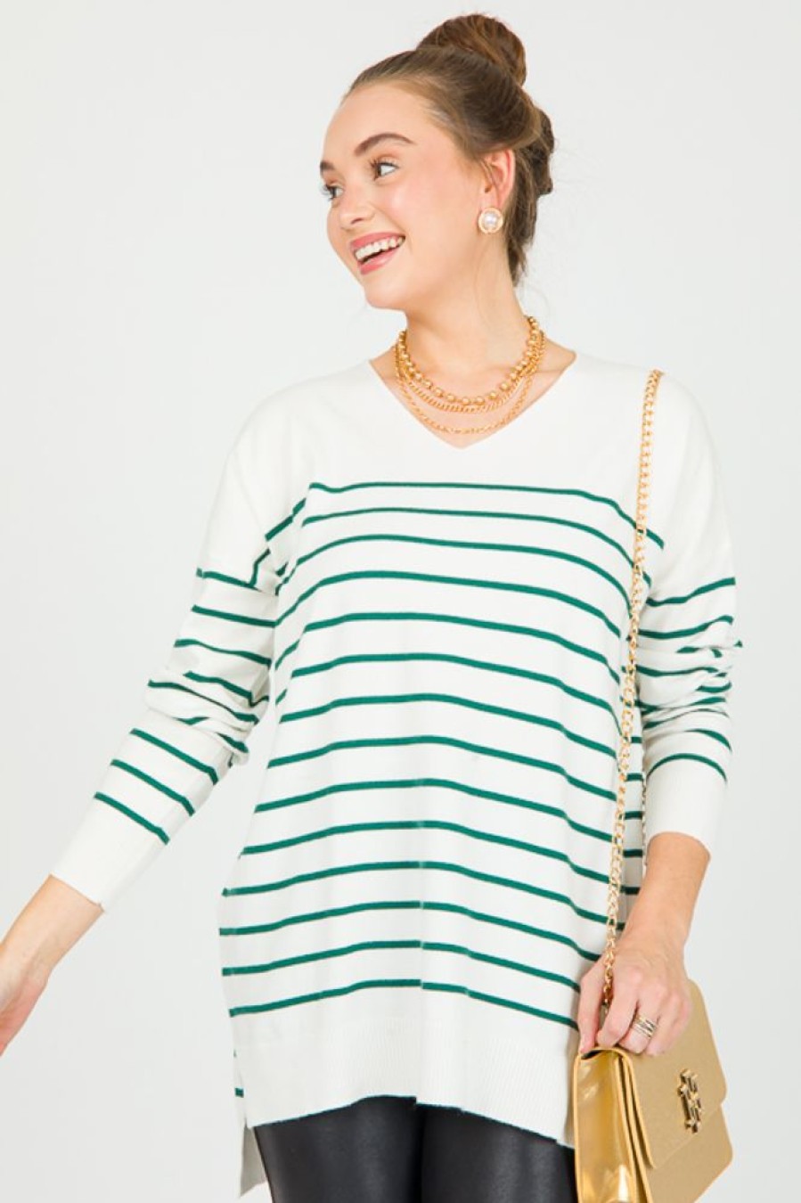 Sweet Lovely 3/4 & Long Sleeve | Leah Stripe Sweater, Ivory Hunter