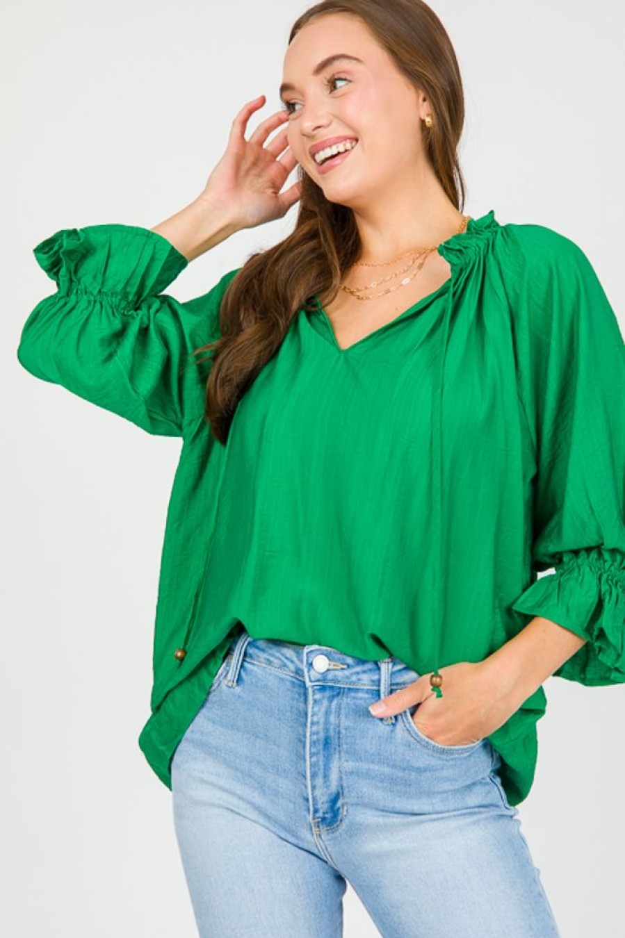 Umgee 3/4 & Long Sleeve | Angie Top, Kelly Green