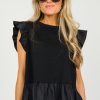 Strut and Bolt Short Sleeve & Sleeveless | Hailey Poplin Knit Top, Black