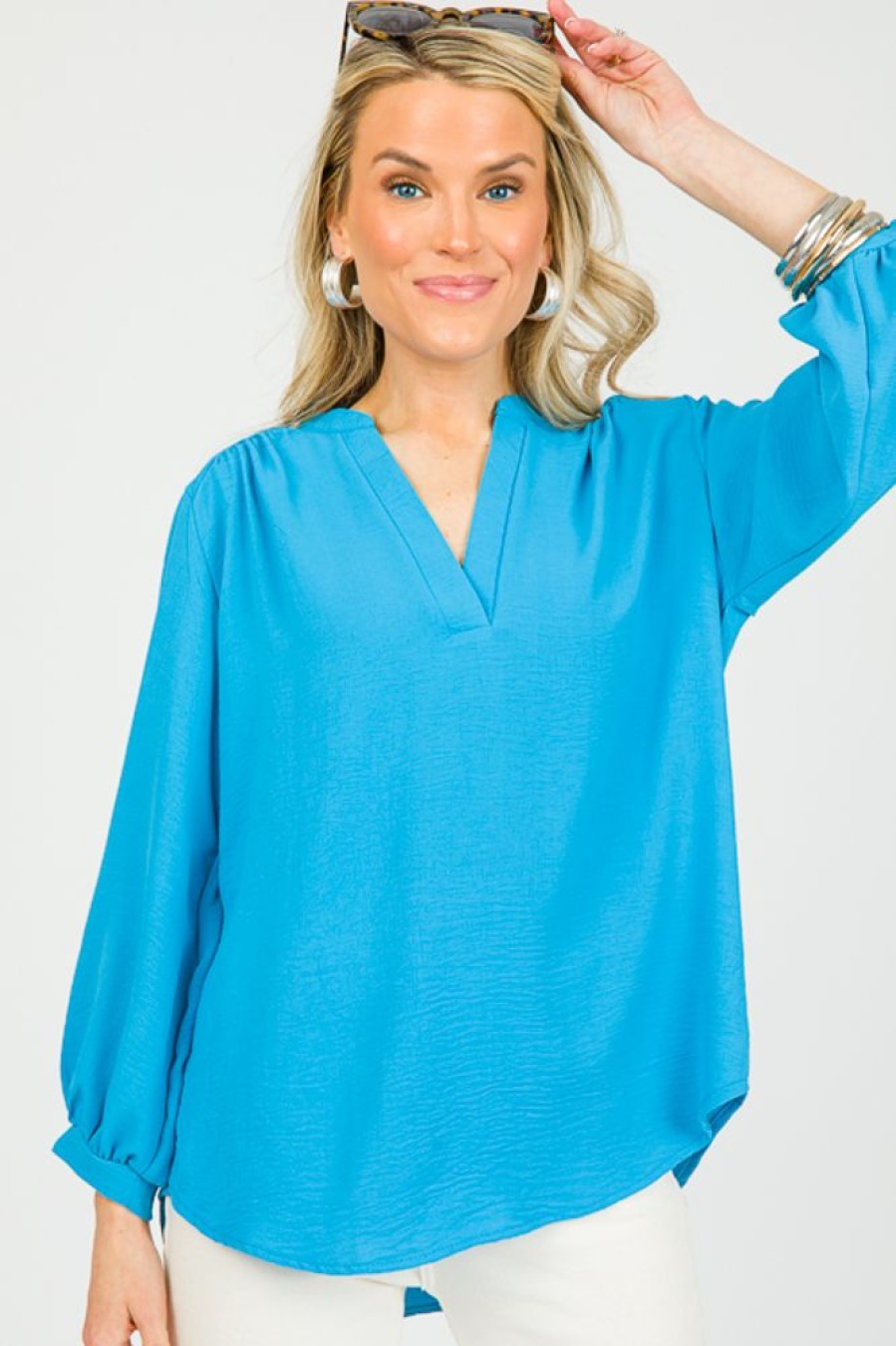 Entro 3/4 & Long Sleeve | Kylene Blouse, Ocean Blue