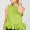 Entro Short Sleeve & Sleeveless | Frill Hem Poplin Tank, Chartreuse