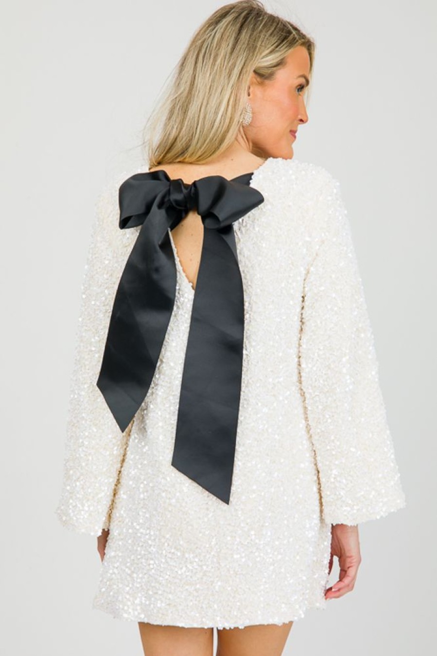 Sundayup White & Ivory | Sequin Bow Back Frock, Cream