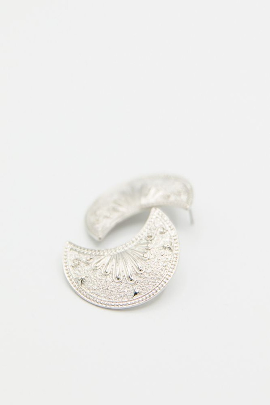 Golden Stella Jewelry | Textured Moon Earring, Silver