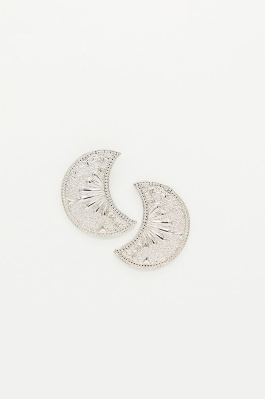 Golden Stella Jewelry | Textured Moon Earring, Silver