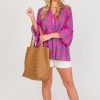 Haptics 3/4 & Long Sleeve | Plaid Checks Babydoll Top, Fuchsia