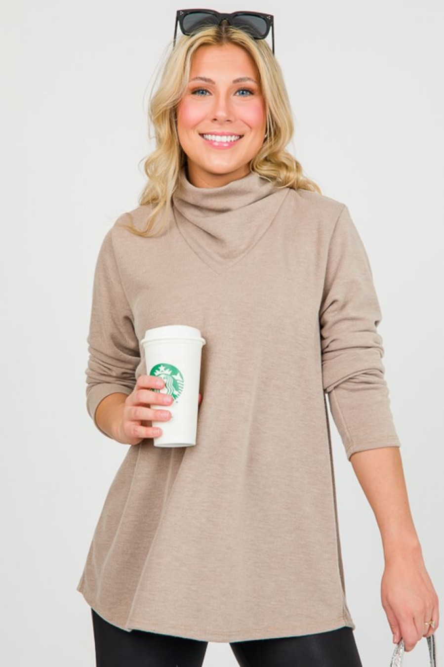 Aluvina 3/4 & Long Sleeve | Georgina Cowl Turtleneck, Taupe