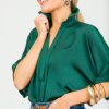 Glam Short Sleeve & Sleeveless | Raya Satin Blouse, Hunter Green