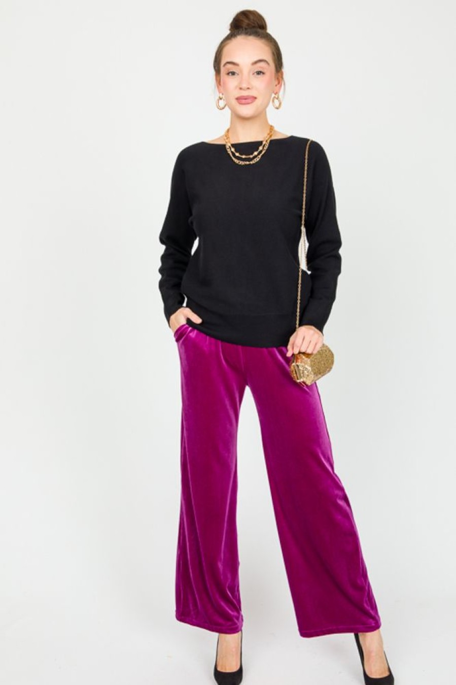 She + Sky Pants & Leggings | Va Va Velvet Pants, Magenta