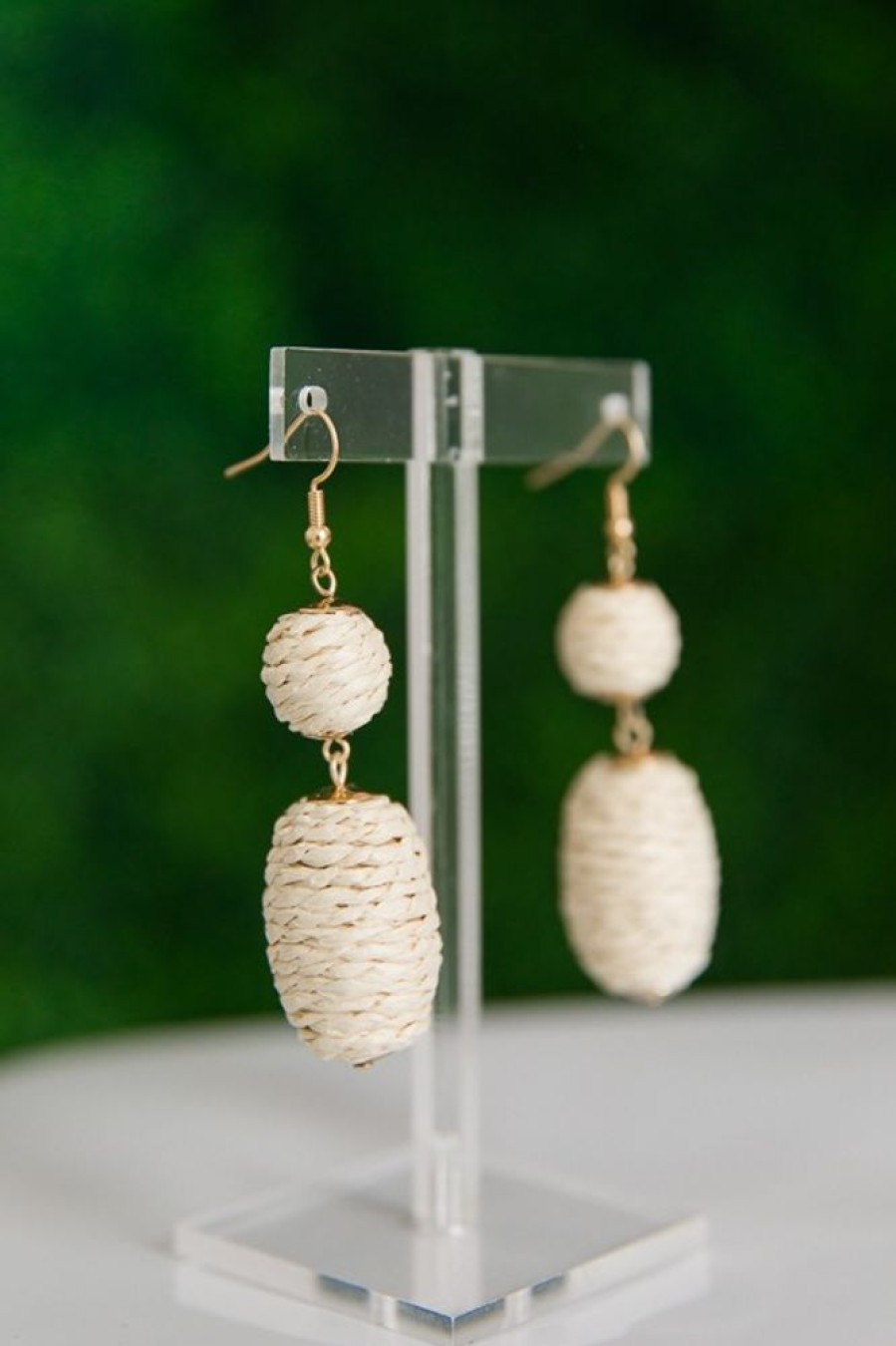 Golden Stella Jewelry | Raffia Oval Earrings, Beige