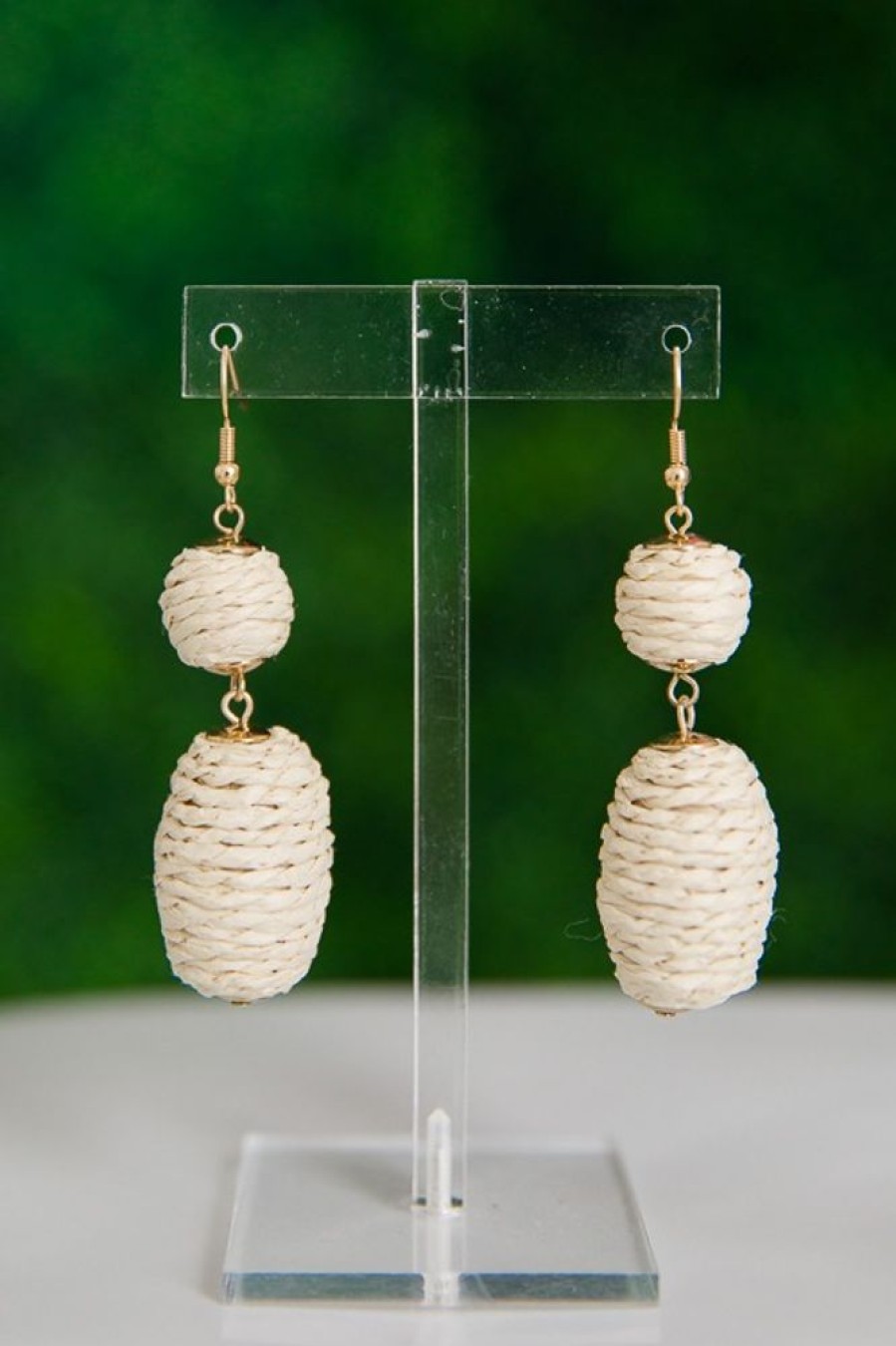 Golden Stella Jewelry | Raffia Oval Earrings, Beige