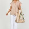 Pinch Short Sleeve & Sleeveless | Knit V-Neck Top, Tan