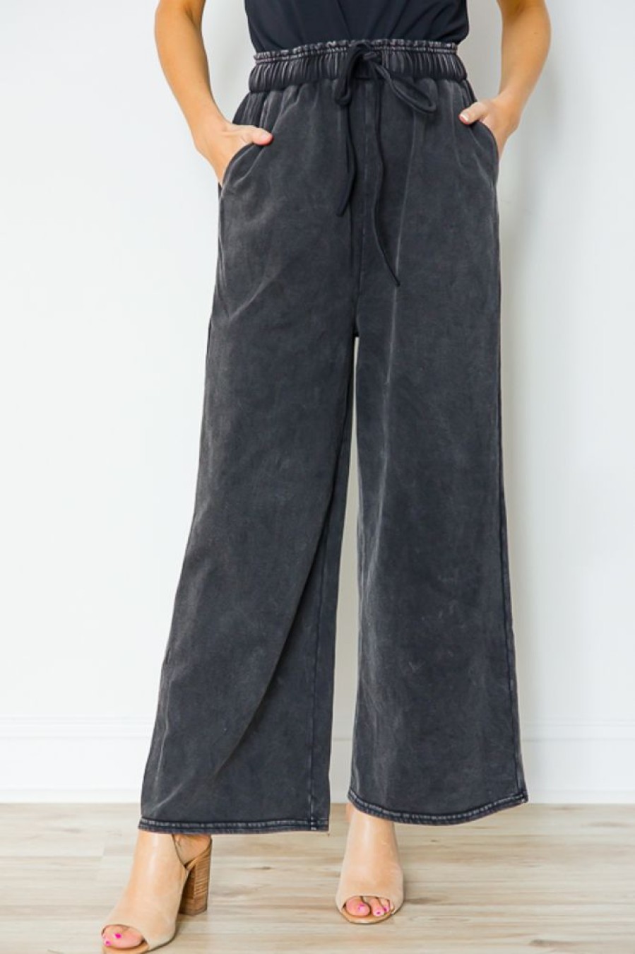 Lime N Chili Pants & Leggings | Mineral Wash Casual Pants, Black