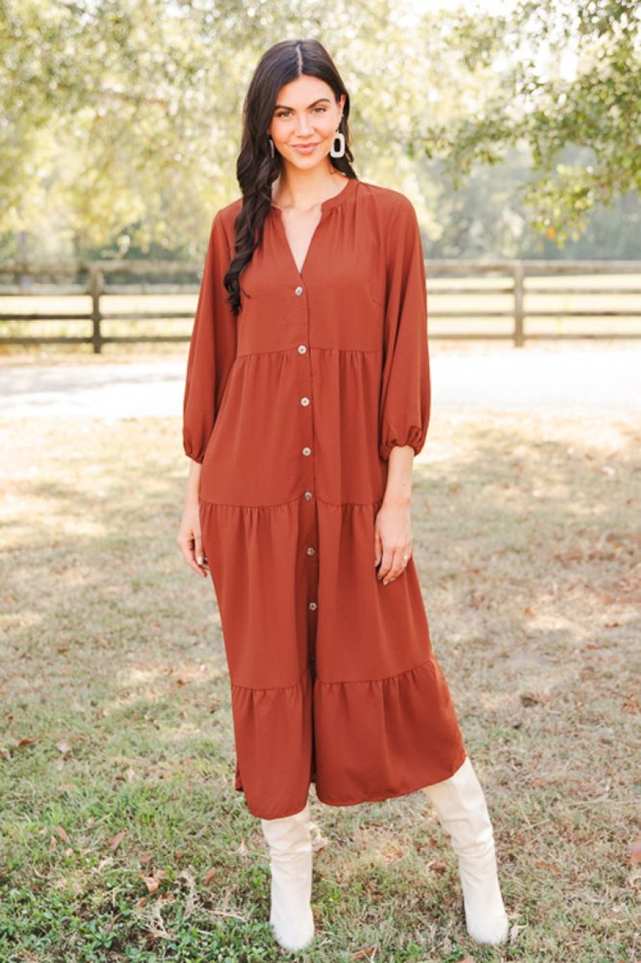 Umgee Maxi & Midi | Mitch Button Midi, Brown