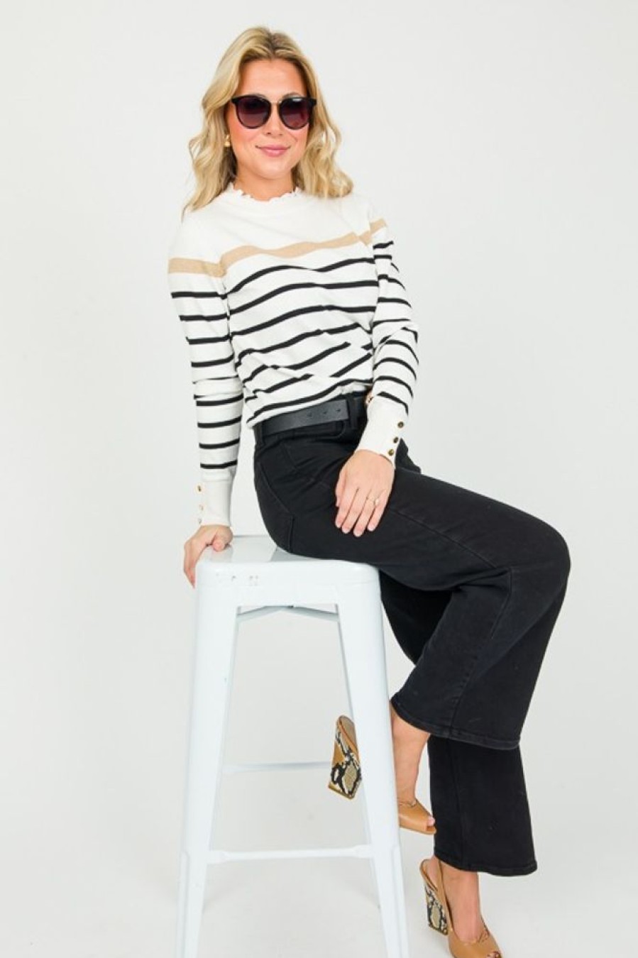 Hem & Thread 3/4 & Long Sleeve | Eyelet Ruffle Stripe Sweater