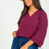 Cotton Bleu 3/4 & Long Sleeve | Mila Blouse, Plum