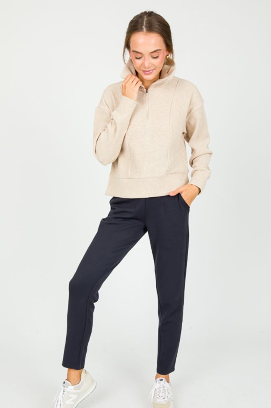 Thread & Supply 3/4 & Long Sleeve | Kristine Rib Pullover, Pale Heather