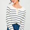 Gilli 3/4 & Long Sleeve | Sammy Stripe Sweater, Cream/Navy