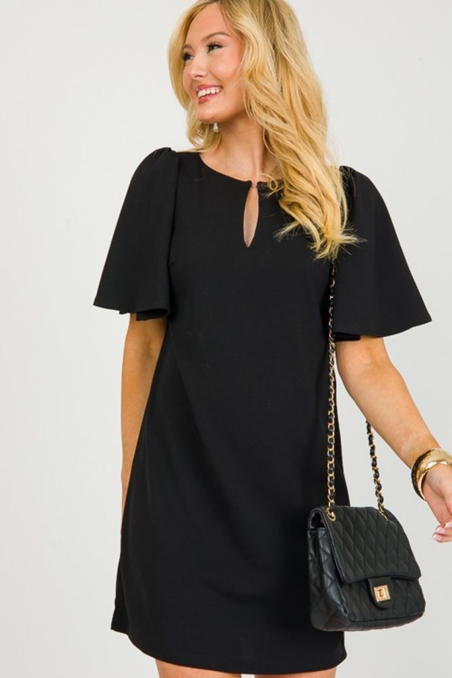 Ces Femme Little Black Dress | Flutter Sleeve Shift, Black