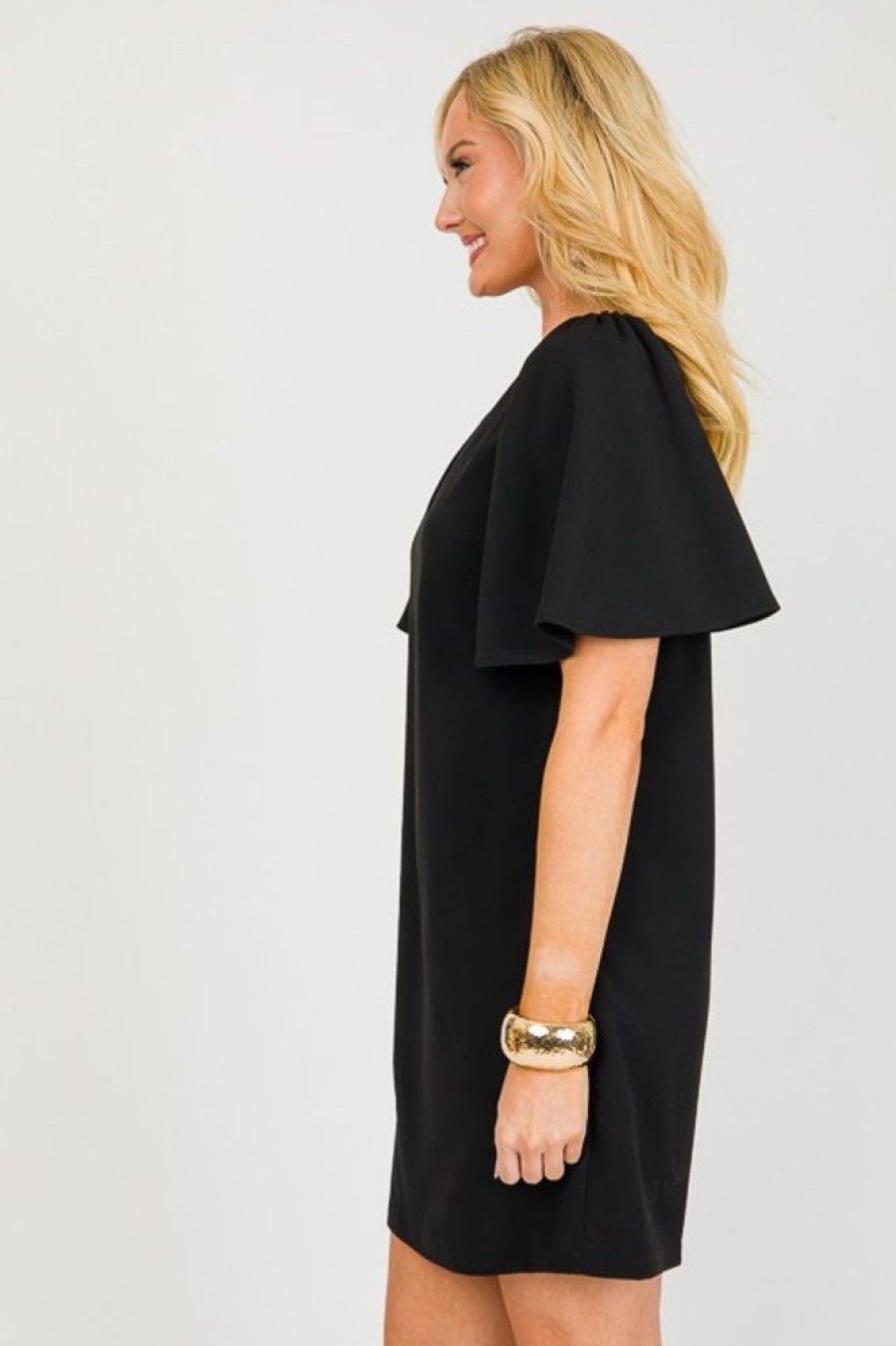 Ces Femme Little Black Dress | Flutter Sleeve Shift, Black