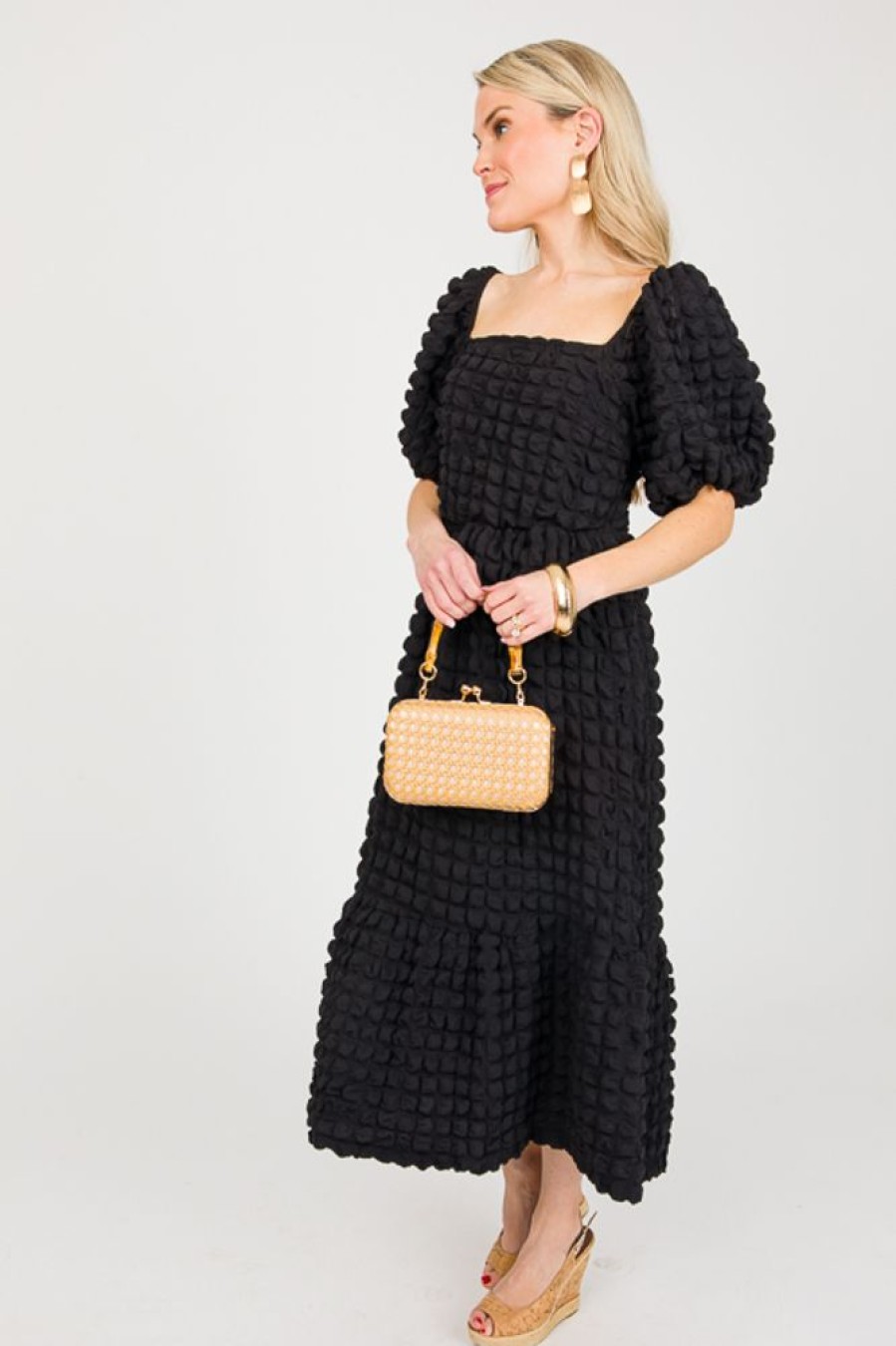 AndTheWhy Maxi & Midi | Bubble Texture Midi, Black