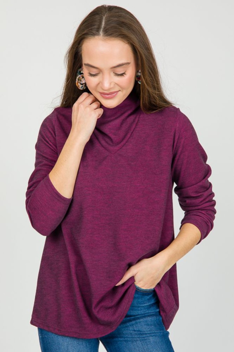 Aluvina 3/4 & Long Sleeve | Georgina Cowl Turtleneck, Plum