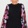 Fate by lfd 3/4 & Long Sleeve | Floral Sequin Sleeve Sweater, Black