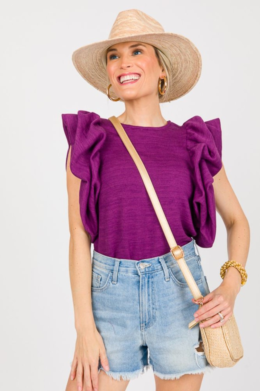 Thml Short Sleeve & Sleeveless | Ruffle Puff Sleeve Knit Top, Purple