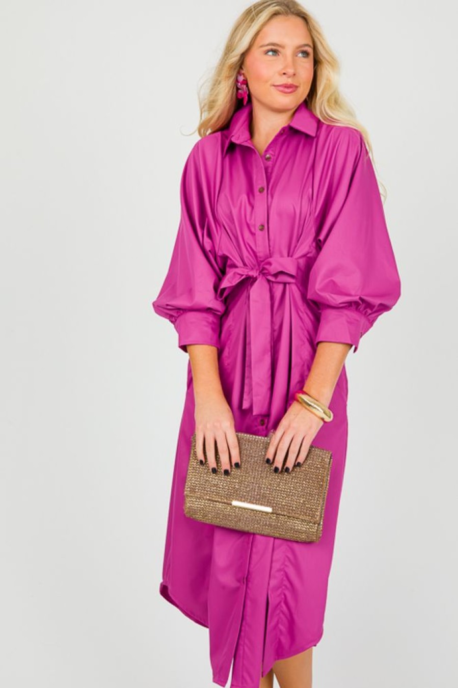 Entro Maxi & Midi | Preppy Button Up Midi, Orchid