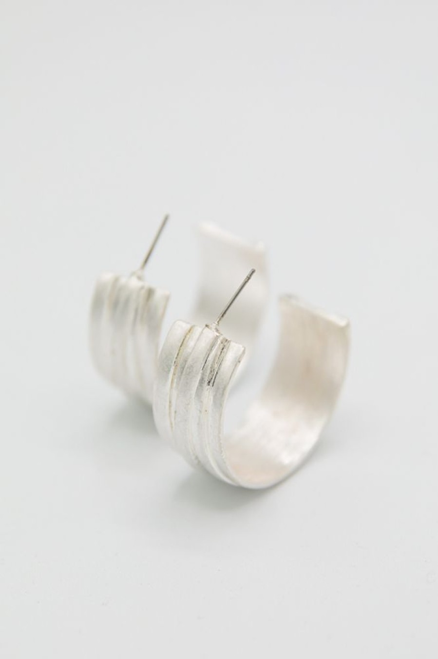 Golden Stella Jewelry | Claudia Textured Hoops, Silver