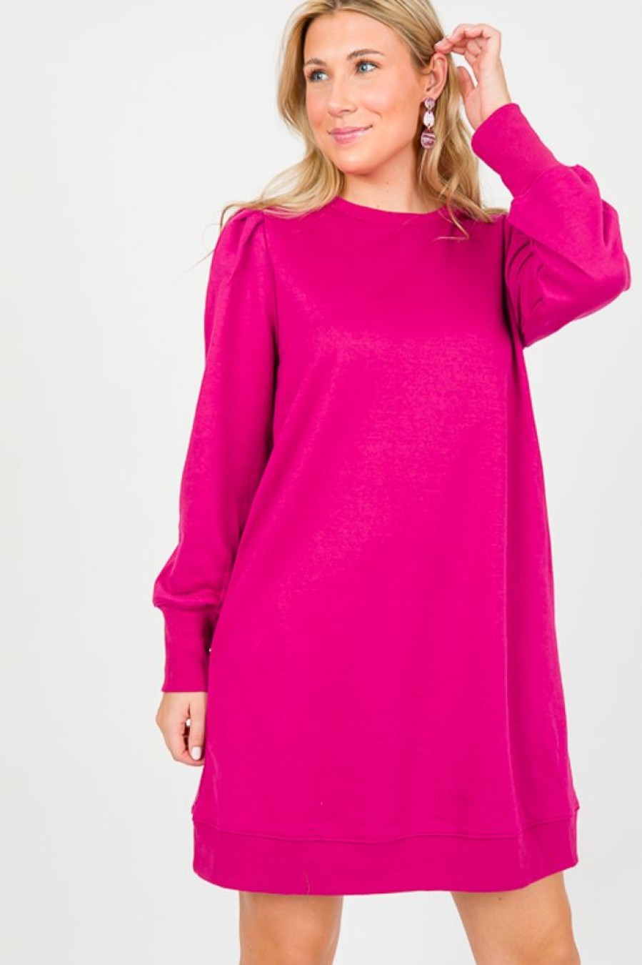 Jodifl Dresses W/ Sleeves | Terry Puff Sleeve Dress, Magenta