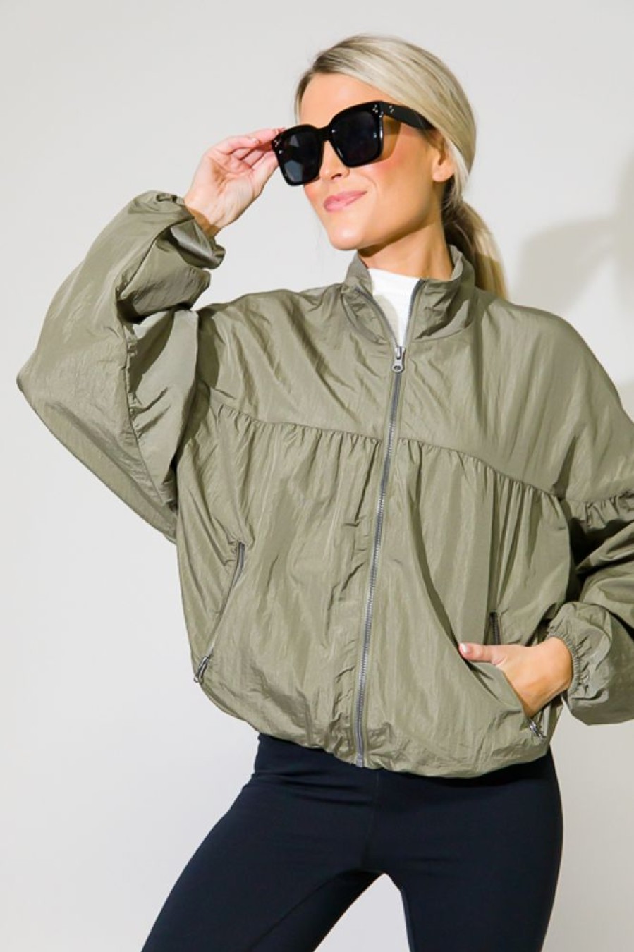 Very J Jackets / Coats / Vests / Blazers | Bubble Hem Windbreaker, Olive