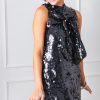 Ciebon Sleeveless | Sequin Bow Dress, Charcoal