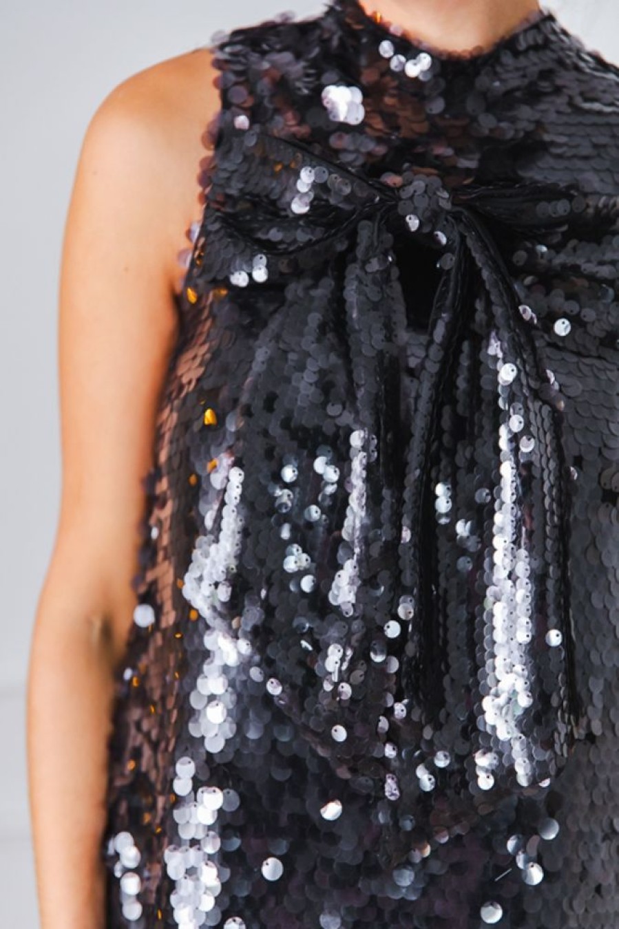 Ciebon Sleeveless | Sequin Bow Dress, Charcoal